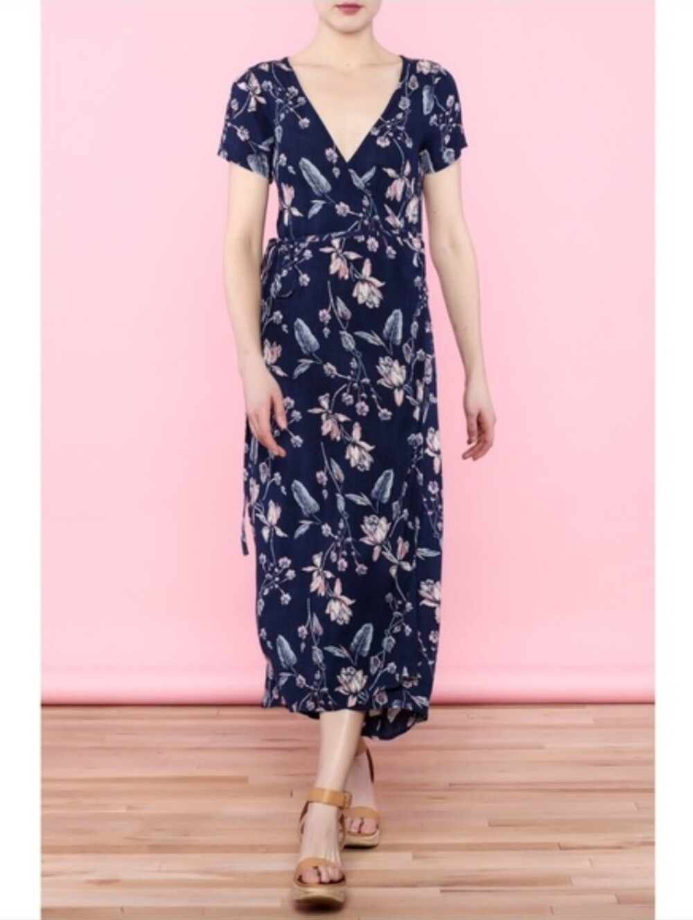 Billabong Navy Floral Maxi Wrap Dress